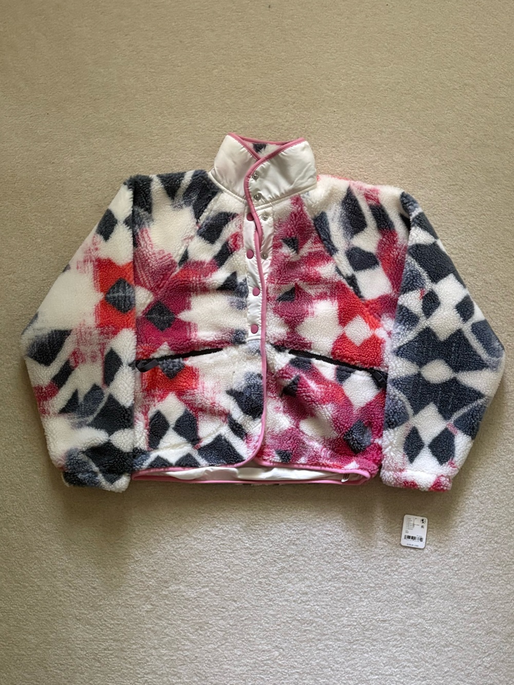 NWT Free People Women’s FP Movement Hit The Slopes Printed Fleece Jacket. - Picture 5 of 7